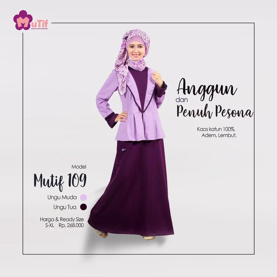 Gamis Mutif 109 Ungu Tua - Muda
