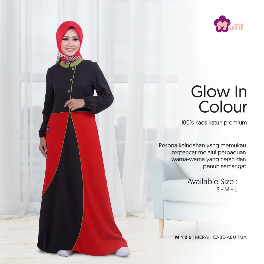 Gamis Mutif 126 Merah Cabe - Abu Tua