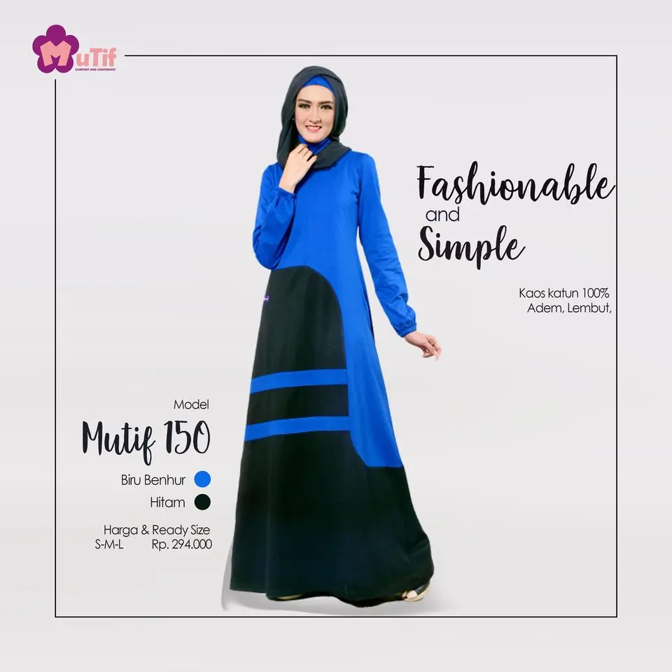 Gamis Mutif 150 Biru Benhur - Hitam