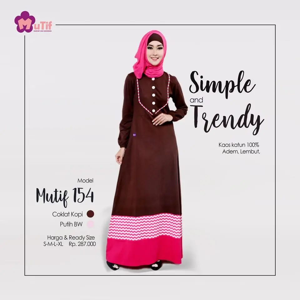 Gamis Mutif 154 Coklat Kopi - Putih BW