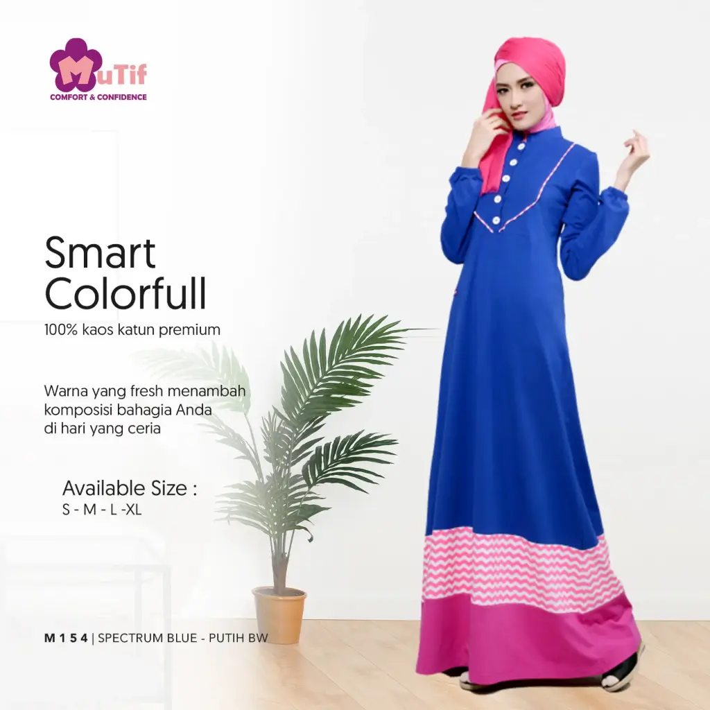 Gamis Mutif 154 Spectrum Blue - Putih BW