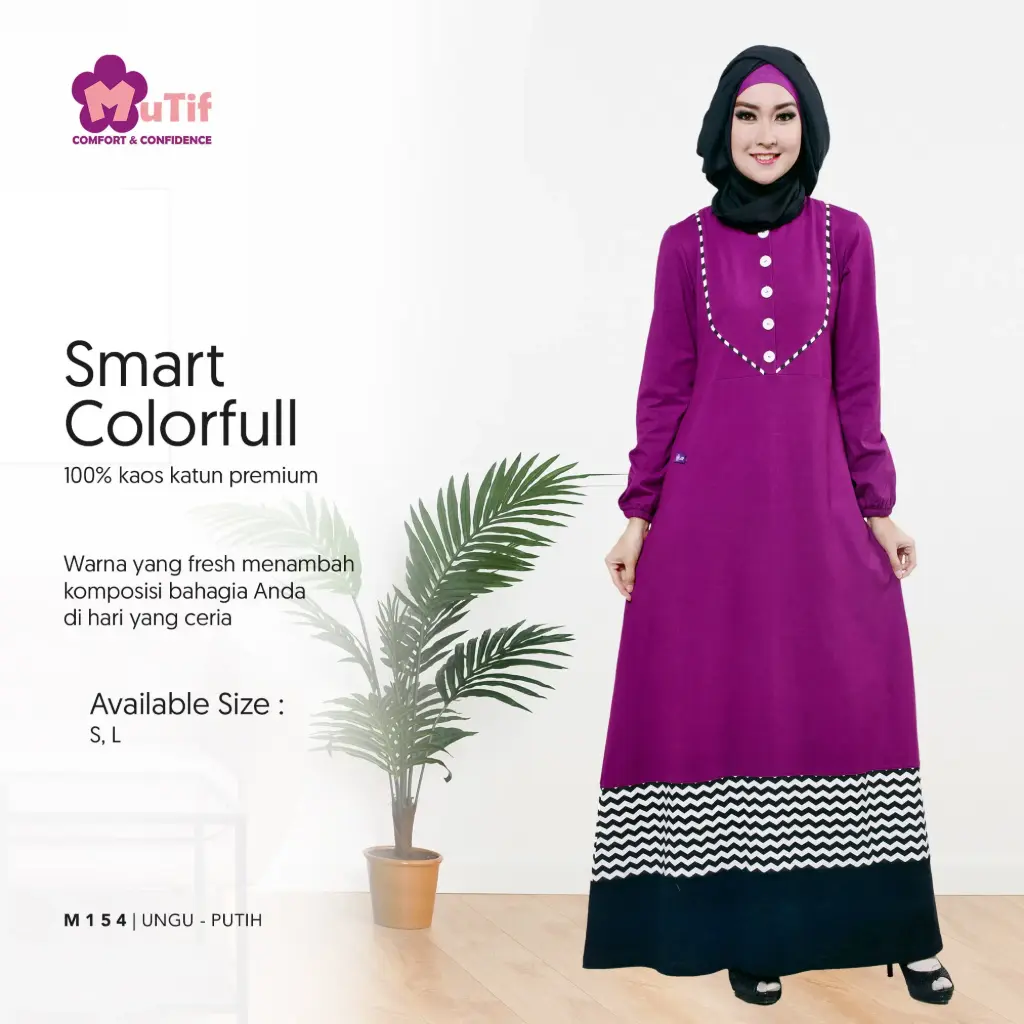 Gamis Mutif 154 Ungu Terong - Putih BW
