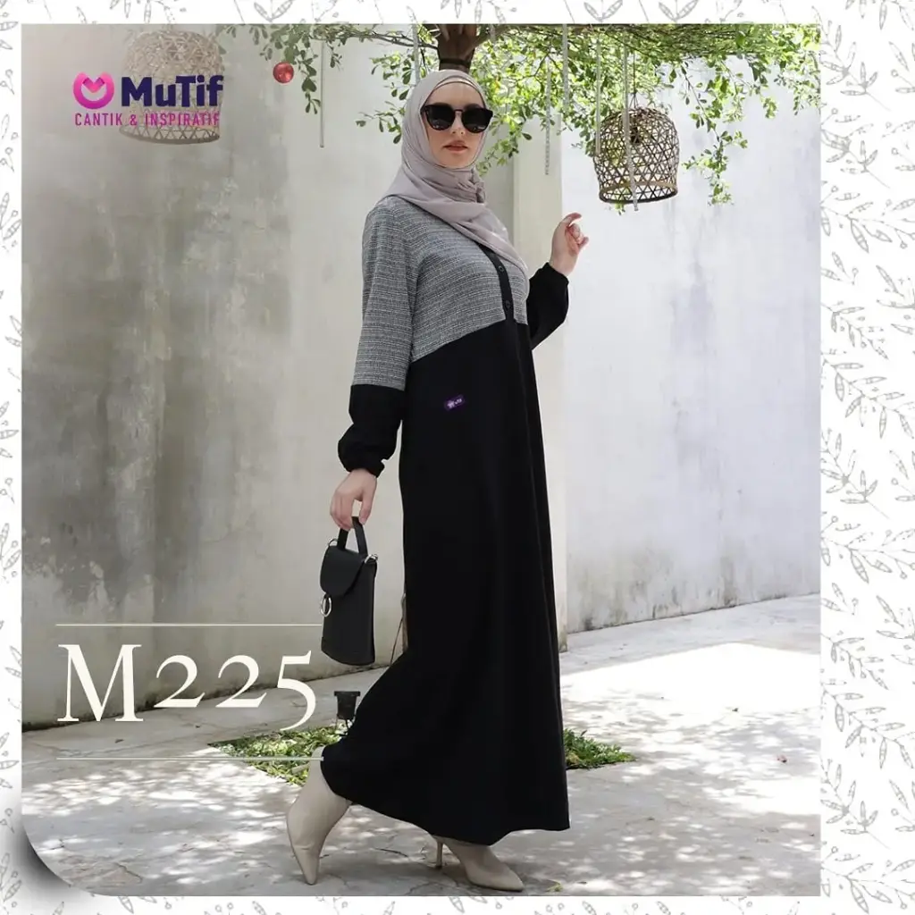 Gamis Mutif 225 Hitam - Mini Jacquard Grey (S)