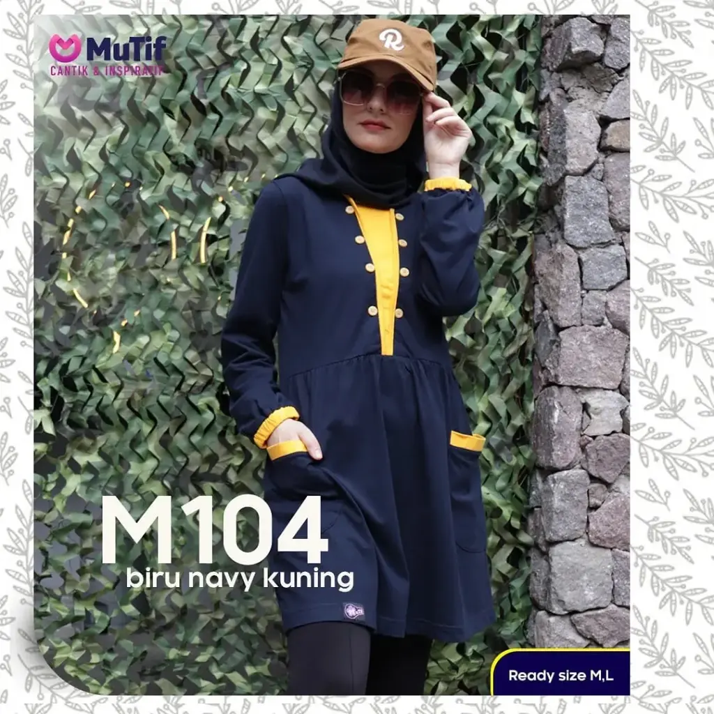 Tunik Mutif 104 Navy - Kuning Emas (XL)