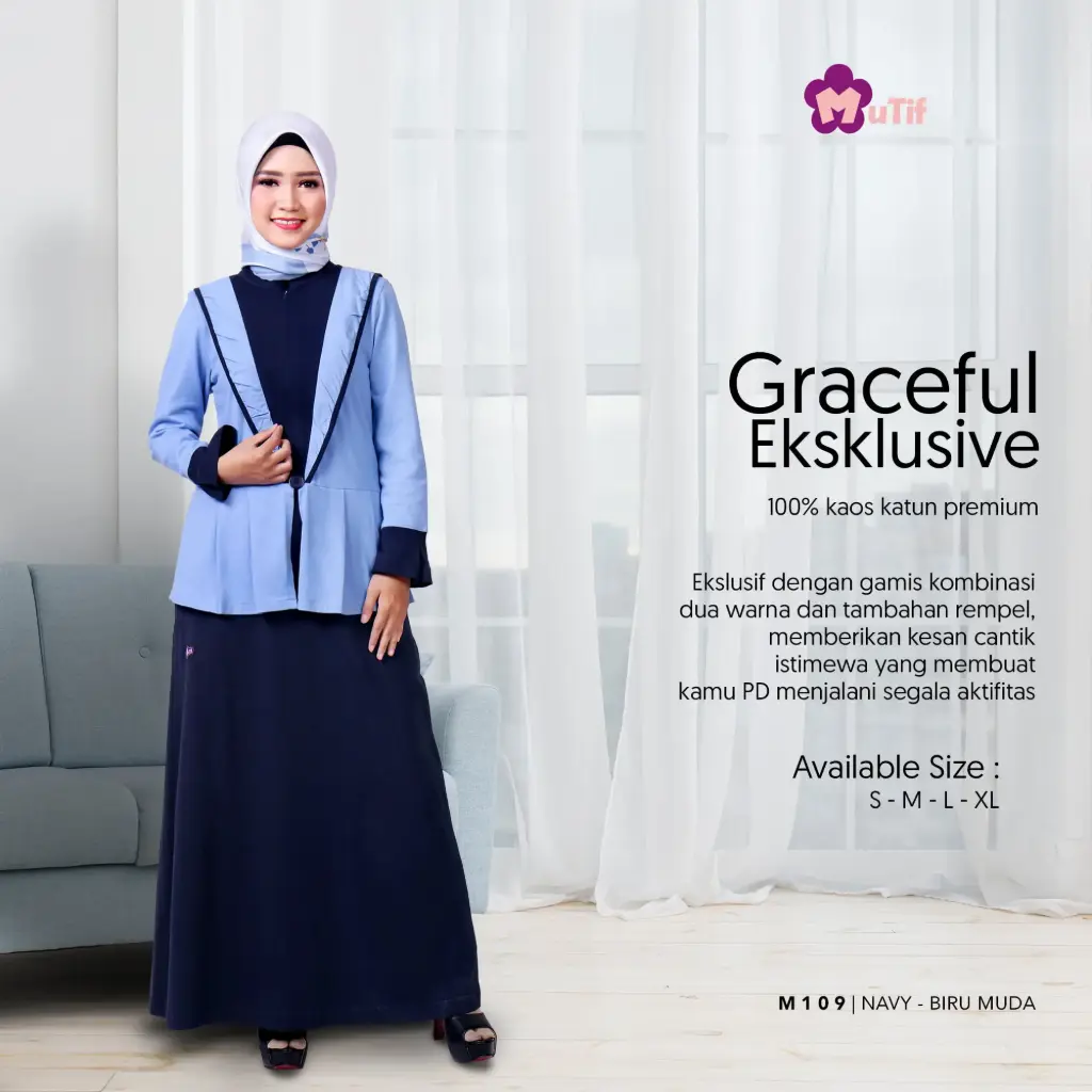 Gamis Mutif 109 Navy - Biru Muda (S)