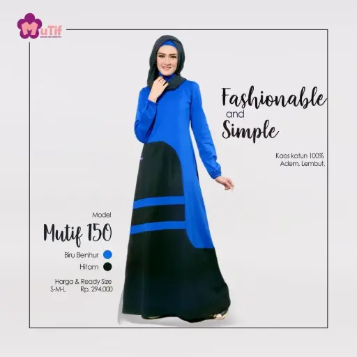 Gamis Mutif 150 Biru Benhur - Hitam