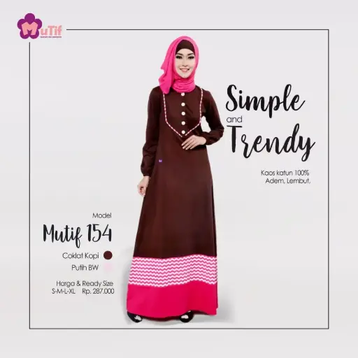 Gamis Mutif 154 Coklat Kopi - Putih BW