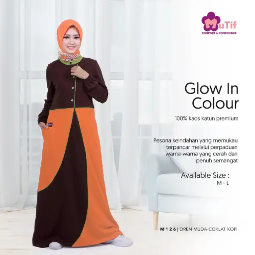 Gamis Mutif 126 Orange Muda - Coklat Kopi