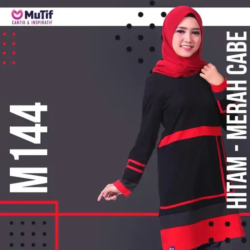 Tunik Mutif 144 Hitam - Merah Cabe